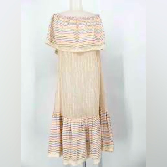 Miguelina Striped Rainbow Maxi Dress M - Picture 1 of 11